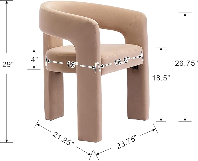 DAYALANE Modern Barrel Dining Chair, Upholstered Accent Kitchen Chair with Arms Comfy Velvet Side Chair for Living Room/Home Office/Reception, Khaki