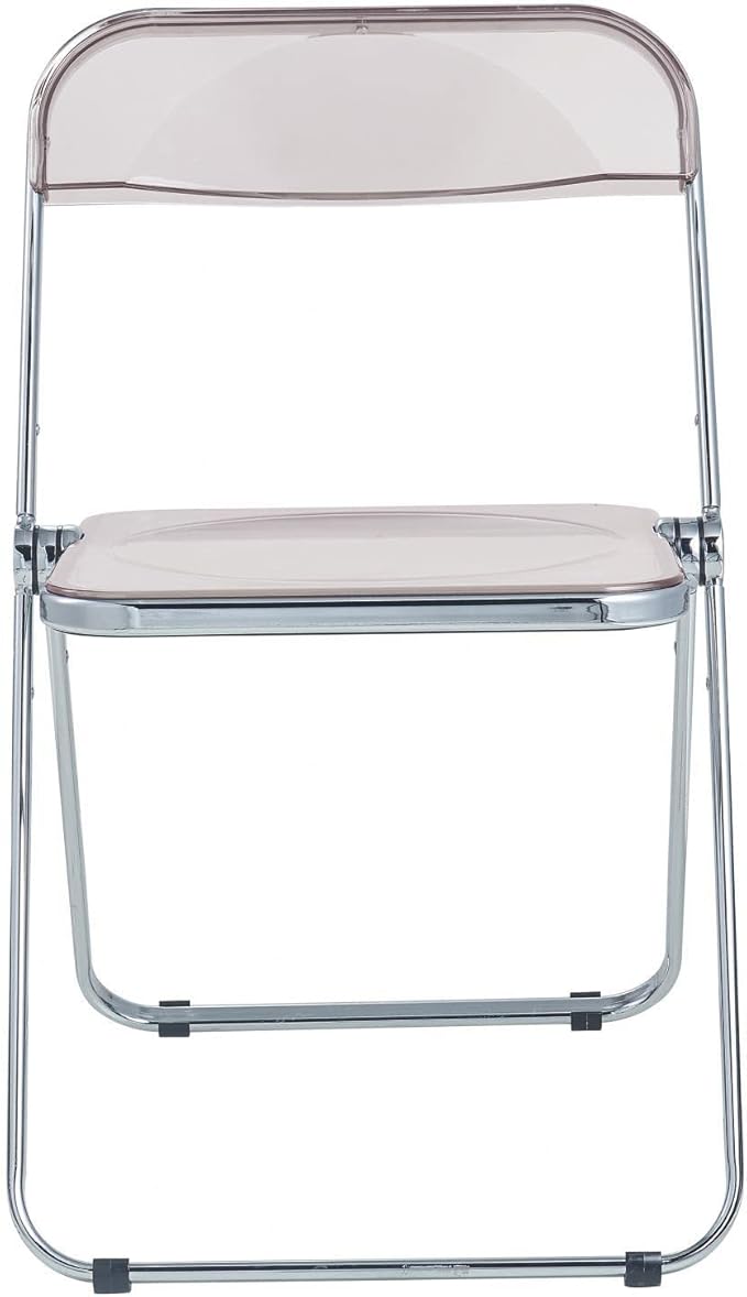 LeisureMod Lawrence Modern Clear Acrylic Folding Chair with Metal Frame, Space-Saving Transparent Seating for Dining Room, Home Office, Bedroom, Vanity or Small Spaces, (Rose Pink, Set of 4)