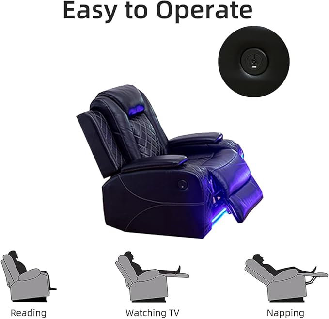 Toseslo Power Recliner Sofa Set, Black Leather 3 Pieces Sectional Couch, Living Room Furniture Sets with LED Light, Modern Power Reclining Sets with Storage Console/Cup Holder for Living Room