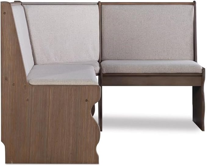 Riverbay Furniture Patio Conversation Indoor 3 Piece Kitchen Breakfast Corner Table Booth Bench Natural Fabric Upholstered Dining Nook Set in Brown