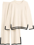 LILLUSORY Women Fall 2 Piece Lounge Set Outfits Sweatsuits Long Sleeve Sweater Tops Wide Leg Pants