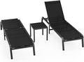 WOAJNQO Aluminum Patio Chaise Lounge Chair Set of 2 with Side Table,5-Position Adjustable Backrest,Foldable Lounge Chair Outdoor,Pool Lounge Chairs for Poolside,Lawn,Deck,Beach (Black, 2 Pack+Table)