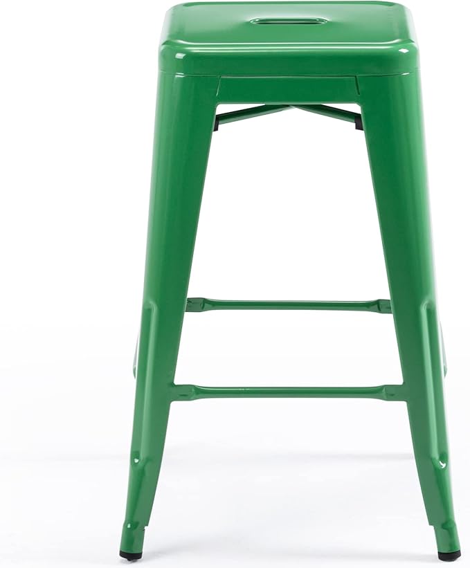 Vogue Furniture Direct 24 Inch Metal Bar Stools, Backless Counter Height Barstools, Indoor Outdoor Stackable Stools with Square Seat, Set of 4 (Green)