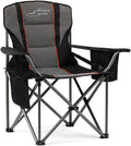 FAIR WIND Oversized Fully Padded Camping Chair for Heavy People with Lumbar Support, Heavy Duty Quad Fold Chair with Cooler Bag, Support 450 LBS, Black