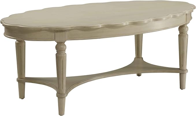 KEVINSPACE 50" Oval Coffee Table for Living Room, 2-Tier Solid Wood Victorian Antique Ellipse Center Table with Storage Shelf, Traditional Elegant Vintage Style White