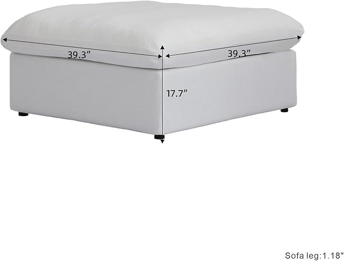 Storage Ottoman for Sofa, Foot Rest for Couch, Comfortable Footstool for Living Room, Cover Removable (White, Linen Fabric)
