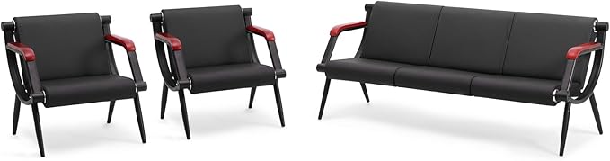 wonline Office Waiting Room Chair Bench Set, Black Office Reception Guest Chair with Arms Matching Lobby Bench for Clinic, Hospital, Airport, Salon, Bank, Barber Waiting Furniture