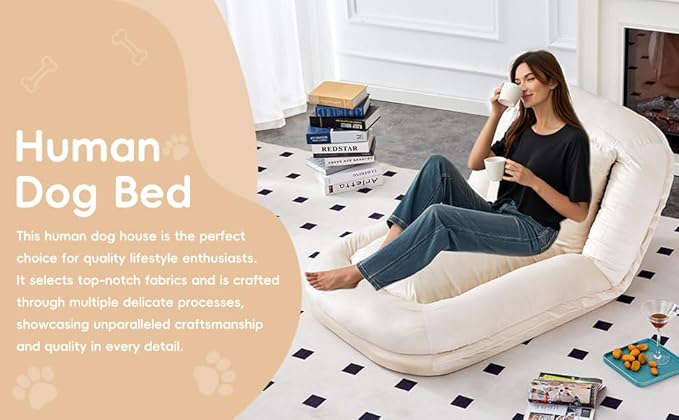Chic Beige Folding Sofa Chair - 5 Adjustable Positions! Experience The Plush Comfort of This Floor Lounge Chair for Gaming, Meditation, and Relaxation! Get Yours Today!