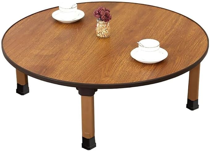 Japanese Foldable Coffee Table, Portable Low Tea Table Wooden Folding Dining Study Breakfast Serving Table Collapsable Small Desk Tatami Sitting On The Floor Table (31.5 * 11.8in, Round)