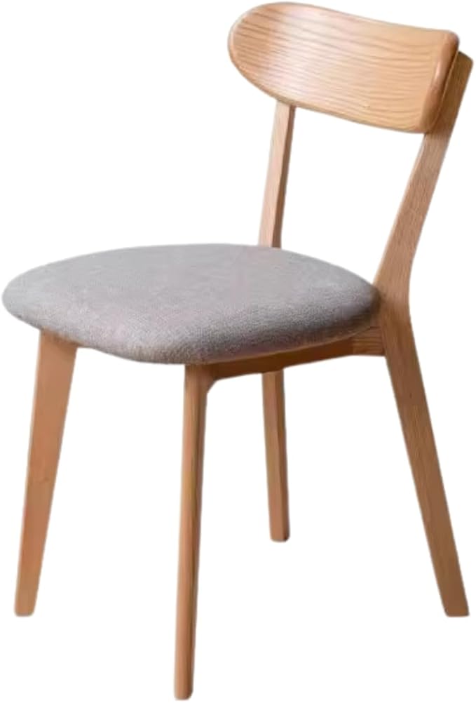 Bamskov 100% Solid Oak Wooden Dining Chairs - Practical Kitchen Chairs with Upholstered Cushion - Wood Chair for Dining Room, Kitchen (1, Natural with Grey Cushion)