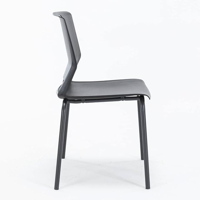 Black Stackable Chairs Set of 4, Modern Office Guest Chair Wide Seat, Stackable Dining Chairs, Plastic Chair for Conference Room, Church,Living Room, Waiting Room, Classroom.