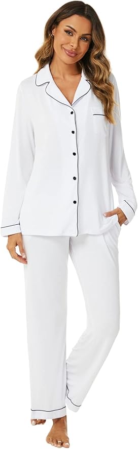 Aamikast Women's Pajama Sets Long Sleeve Button Down Sleepwear Nightwear Soft Pjs Lounge Sets