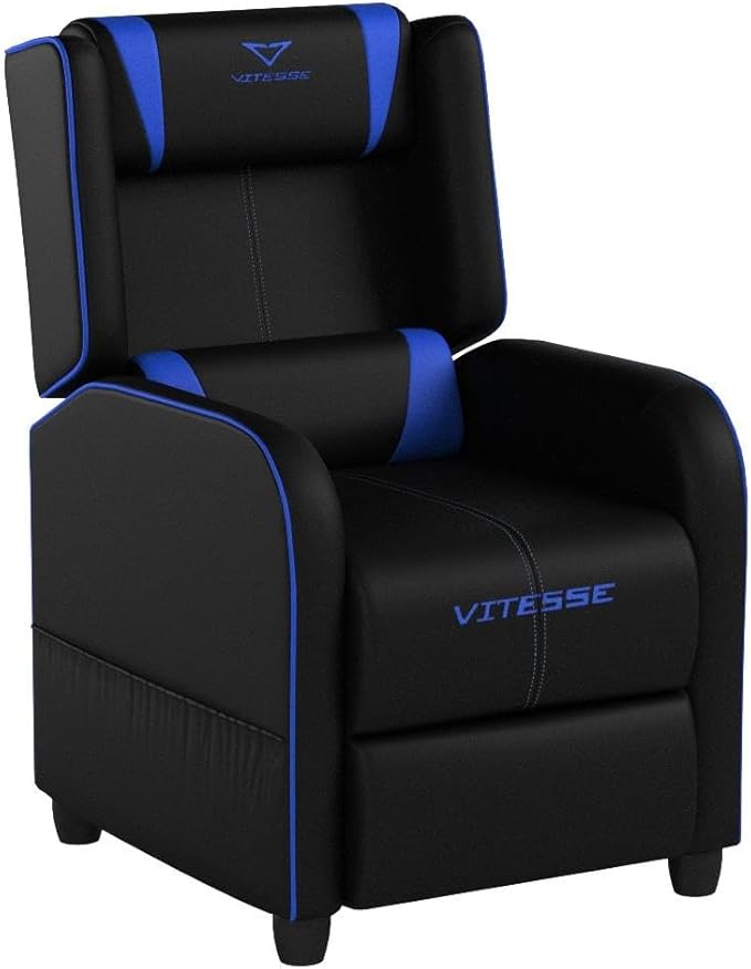 VITESSE VIT Gaming Recliner Chair Racing Style Single PU Leather Sofa Modern Living Room Recliners Ergonomic Comfortable Home Theater Seating, Blue.