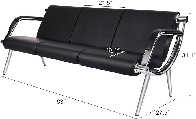 Kinfant Waiting Room Chair- Office Reception Furniture with Armrest and PU Leather Cushion, Office Guest Chair for Waiting Room Airport Hospital Bank Lobby, Black (8 Seat)