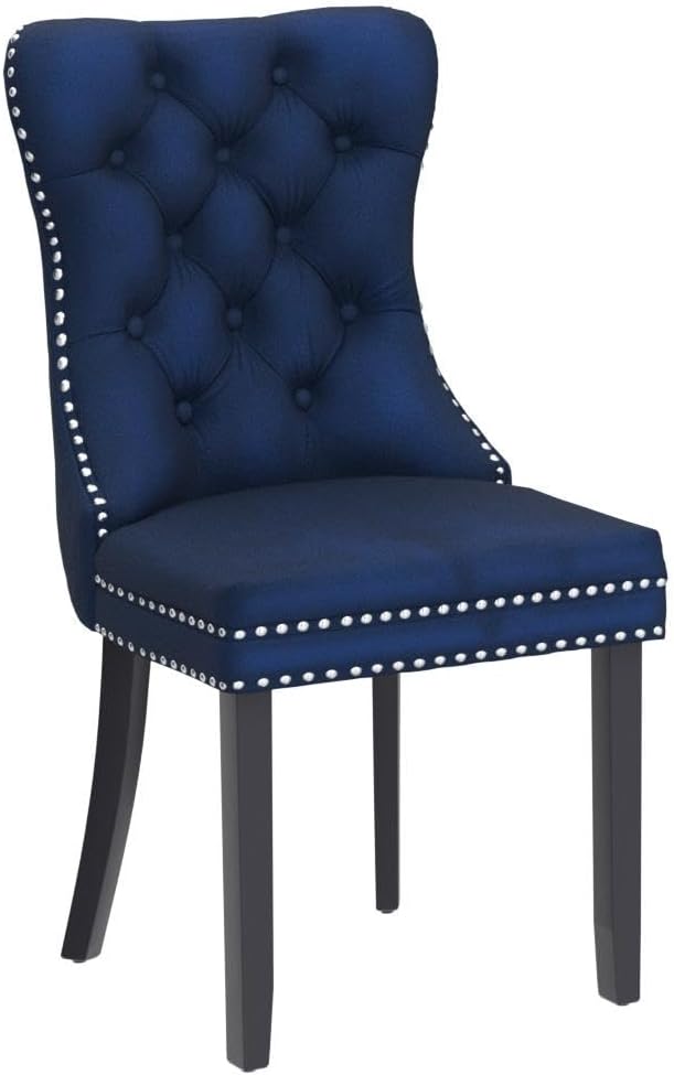 Kiztir Velvet Dining Chairs Set of 4, Upholstered Dining Chair with Nailhead Trim and Solid Wood Legs, Navy Luxury Wingback Dining Side Chair for Living Room, Bedroom, Kitchen (Blue)