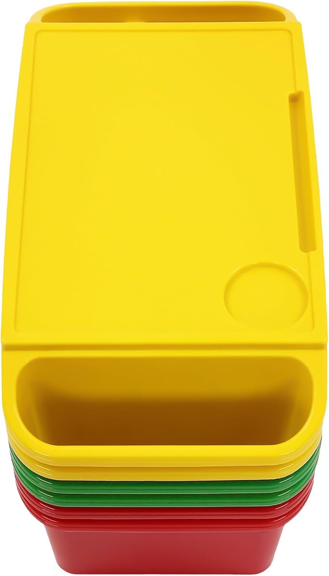 Mind Reader Kids Lap Desk, 6 PCS Kids Lap Desk Bulk Tray Lap, Portable Activity Tray with Side Storage, Stackable Plastic Desk Table for Students Drawing, Snacks, Study(2*(red+Green+Yellow), Small)