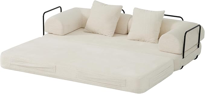 79" Folding Convertible Sofa Bed Floor Mattress Sleeper Sofa Boneless Loveseat with Fixed-Shape Frame Connecting Zippers for Living Room Bedroom Small Space