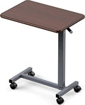 WOTURE Adjustable Overbed Table with Wheels, Bedside Rolling Table, Pneumatic Height Adjustment, Hospital Bed Table on Wheels, Standing Desk, Bedridden & Mobility Needs, Walnut