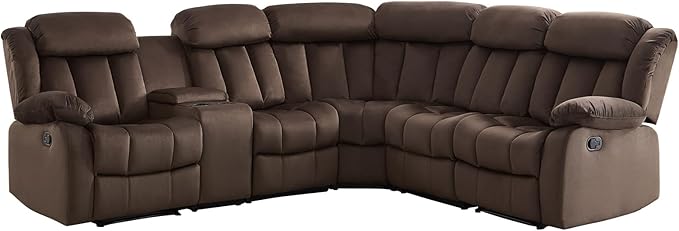 EBELLO Manual Reclining L-Shaped Sectional Sofa Set, Soft Fabric Corner Couch with Center Console, Cup Holders and Storage – Perfect Living Room Home Set Furniture