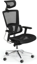 NBF Ergonomic Leather Office Chair with Adjustable Armrests & Headrest Removable, Ventilated Mesh High Back Computer Chair with Seat Slider,28" D x 28" W x 36" H, Aluminum, Black