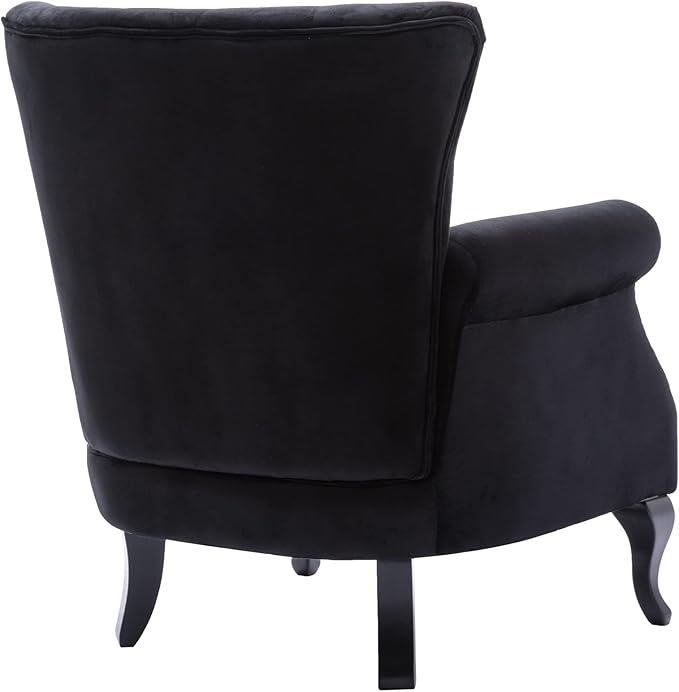 DM Furniture Set of 2 Mid-Century Modern Accent Chair, Velvet Armchair w/Tufted Back/Wood Legs, Upholstered Lounge Arm Chair Single Sofa for Living Room Bedroom, Black