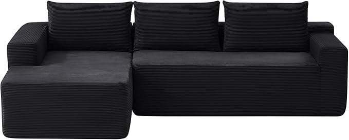 97" Cloud Sectional Couch,Modern Modular Sectional Sofa with Deep Seat,Corduroy Boneless Couches with L-Shape Chaise for Living Room Bedroom,No Assembly Required (Black, 97" Left Facing Chaise)