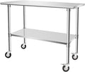 Stainless Steel Table - Metal Table Cart - Commercial Workbench with Caster Wheel - NSF Certified - for Restaurant, Warehouse, Home, Kitchen, Garage,48''x24''