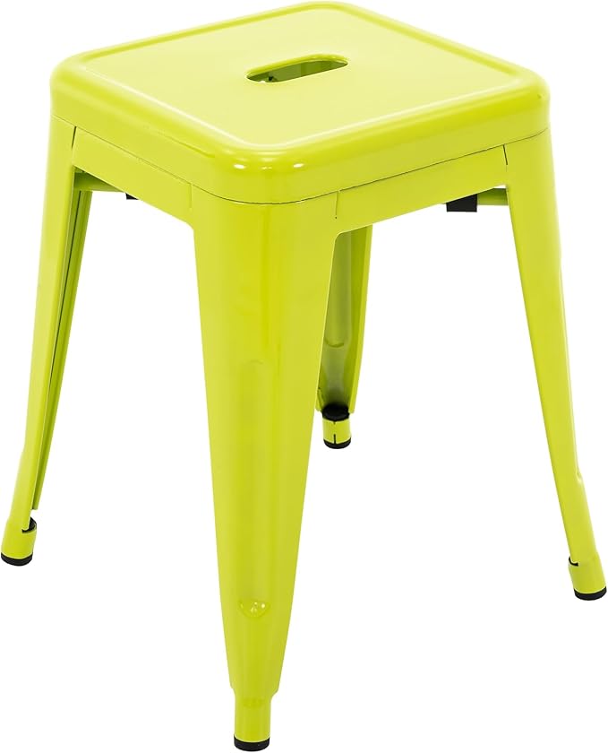 Brage Living 18 Inch Industrial Metal Stools Set of 2, Stackable Classroom Kitchen Short Stools, Backless Metal Dining Chairs for Indoor Outdoor (Lime Green)