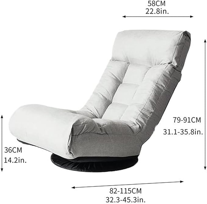 360° Swivel Folding Floor Chair, 3-Position Adjustable Back & 14-Level Headrest Floor Sofa, Multi-Functional Recliner for Living Room, Bedroom, Dorm (Gray)