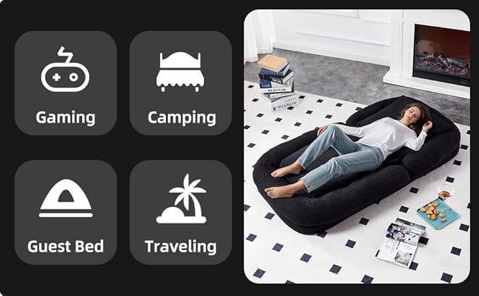 Trendy Black Folding Sofa Chair - Plush Lounge Chair with 5 Adjustable Positions for Ultimate Gaming, Meditation & Relaxation