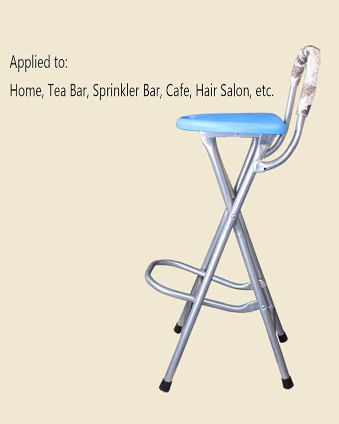 Folding Bar Stool with Backrest, 28 Inch Counter Height Foldable Stool, Portable Folding Stool Tall Bar Stools for Outdoor Camping Kitchen Shop Cafe, Blue (1 Pcs,)