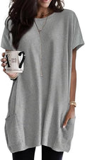 Poetsky Summer Womens Tunic Tops for Leggings with Pockets Short Sleeve Casual Long T Shirts S-3XL