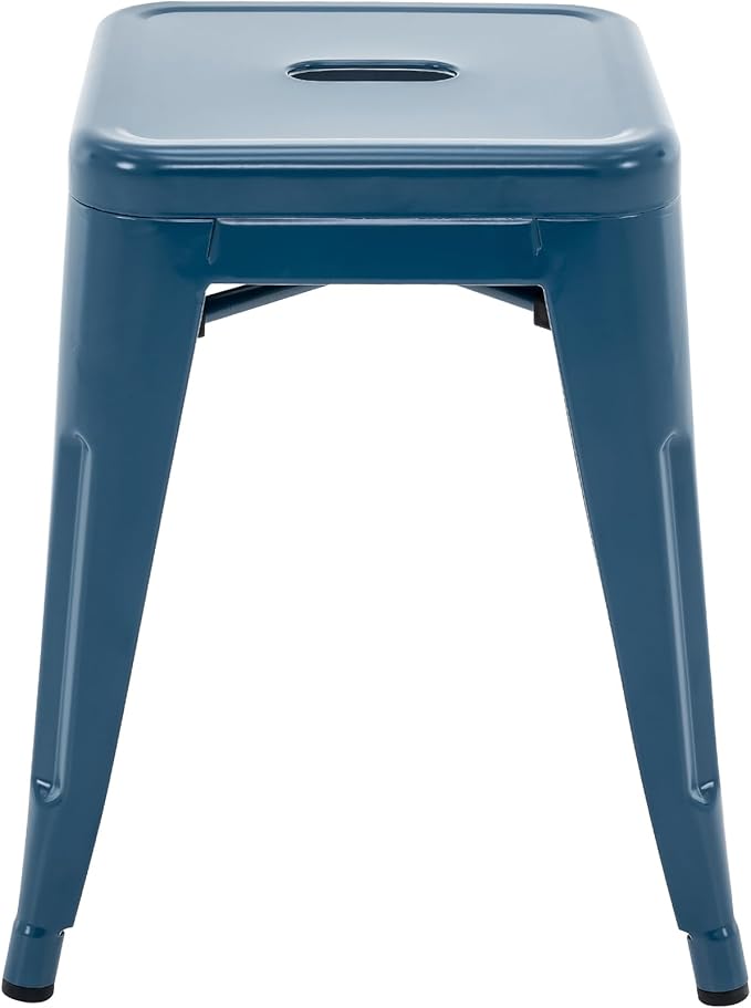 Brage Living 18 Inch Industrial Metal Stools Set of 2, Short Stackable Classroom Stools, Backless Metal Dining Chairs for Indoor Outdoor Kitchen (Deep Blue)