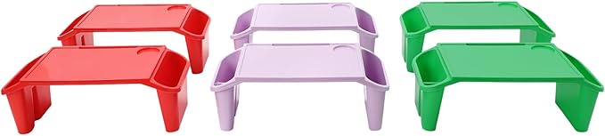 6 Pcs Kids Lap Desk Tray with Storage Slots, Activity Tray Portable Lap Desk Stackable for Kids Students Work Study School Classroom (Red/Green/Purple)
