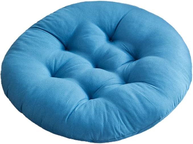 16 Inch Round Chair Seat Pad Thick Tatami Plaid Style Comfortable Floor Seat Cushion Soft Chair Mat for Office Bedroom Living Room Kitchen, Blue Green
