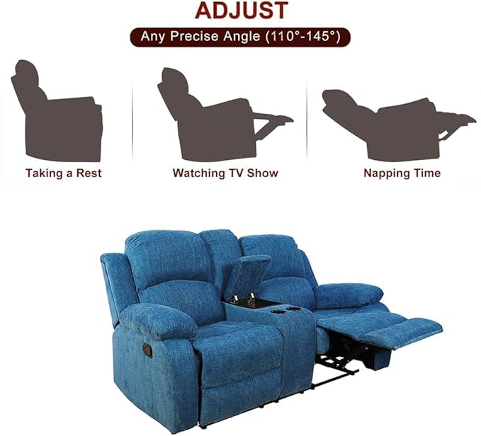 AYCP Microfiber Living Room Furniture Set Reclining Sofa Set Loveseat Furniture Sets in Living Room Sofa Recliners (Loveseat, Blue Microfiber)