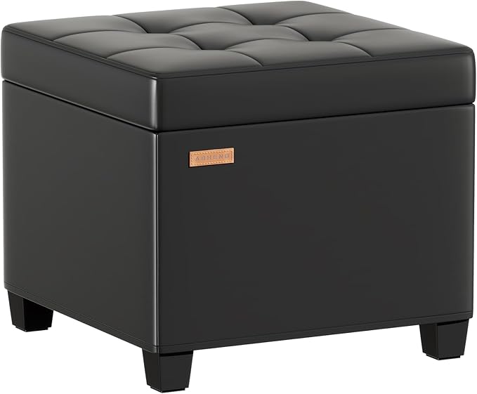 ABHENG 17.7 inches Synthetic Leather turfed Ottomans Cube with Storage, Metal-Framed Square Storage Ottoman Foot Rest Stool Holds 770 LB for Dorm Living Room Bedroom Black UASND63B