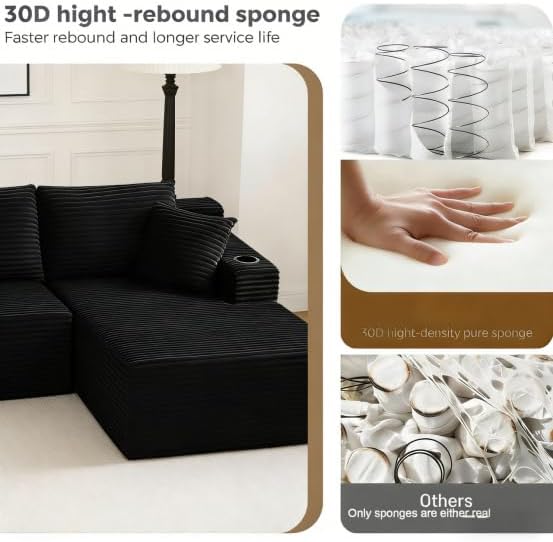 134" Modular Cloud Sectional Sleeper Sofa Couch for Living Room, U Shaped 6 Seat Sofa with 2 Storage Pockets, 2 Pillows & 2 Cup Holders, No Assembly Required (Black)