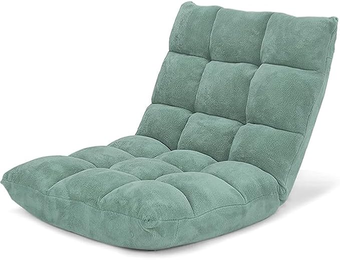 KOMFOTT 14-Position Adjustable Floor Chair with Back Support, Folding Padded Gaming Sofa for Reading, Meditation, Living Room Lazy Lounge, Video Gaming, Green