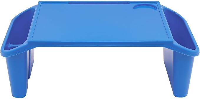 Mind Reader Kids Lap Desk, 6 PCS Kids Lap Desk Bulk Tray Lap, Portable Activity Tray with Side Storage, Stackable Plastic Desk Table for Students Drawing, Snacks, Study (Blue, Small)