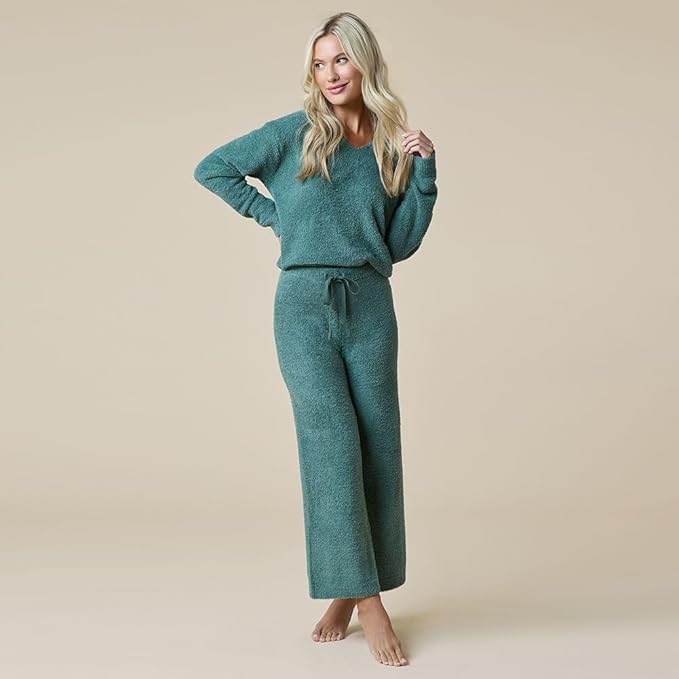 Softies Marshmallow V Neck Lounge Set for Women Ultra Soft 2 Piece Loungewear with Relaxed Top and Straight Leg Pants