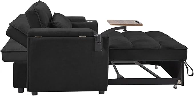 oaaktu ﻿ 65''Convertible Sleeper Sofa Bed,3-in-1 Pull Out Couch Bed with 360 Degree rotatable Side Table and USB Ports for Living Room,RV (07Black)