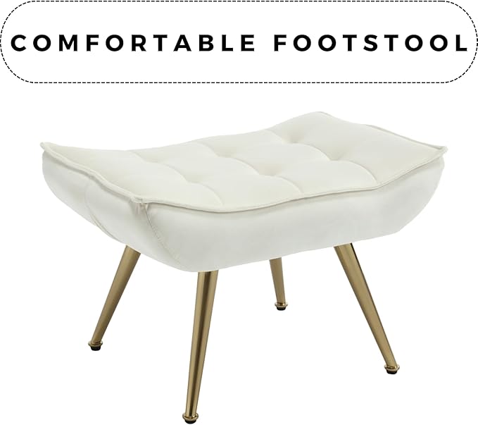 QUINJAY Modern Velvet Accent Chair with Ottoman, Upholstered Lounge Chair with Footrest, Comfy Living Room Chair with Gold Legs Accent Side Chair Armchair for Small Space Bedroom Apartment, Beige
