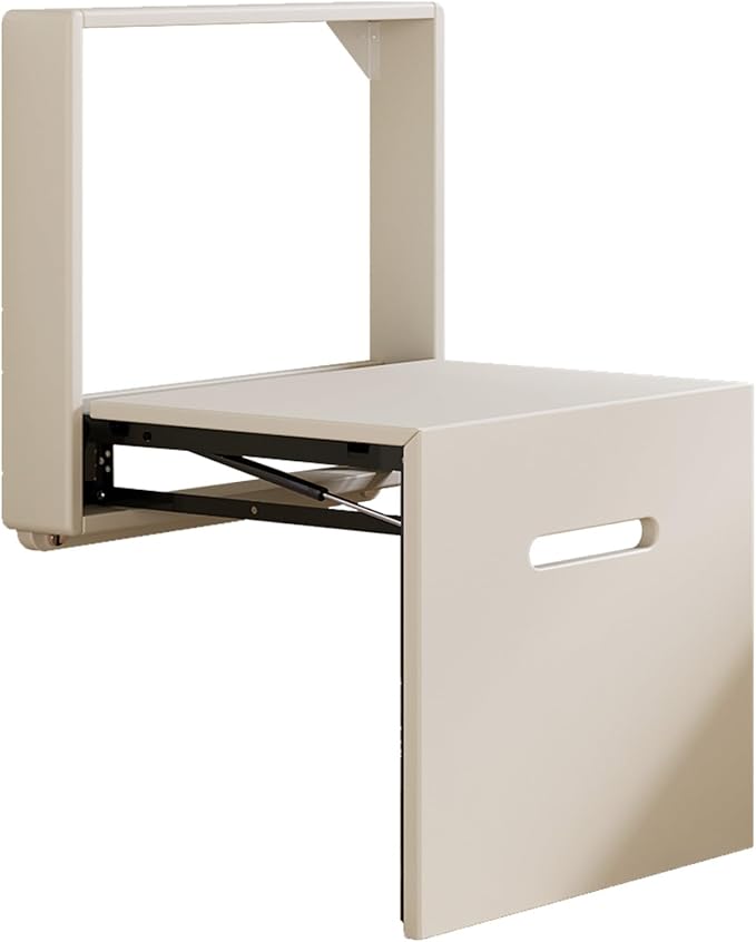17.55“W Wall Mounted Folding Chair Solid Step Stools,Shoe Changing Stool,Door Shoe Footstool,Folding Hang Balcony Living Stool,Space Saving Hidden Wall Stools,Entryway Seat,Tea White