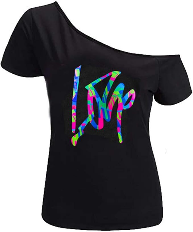 MAGICMK Women’s Short Lips Print Causal Off The Shoulder Plus Size T-Shirt Tops
