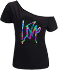 MAGICMK Women’s Short Lips Print Causal Off The Shoulder Plus Size T-Shirt Tops