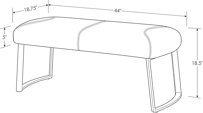 ZURI Modern Sandra Black Leatherette Bench with Polished Stainless Steel Base
