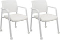 CLATINA Stacking Office Chairs | Mesh Back, Thicken Leather Seat and Arms, Ergonomic Lumber Support | Guest Reception, Waiting, Conference, School, Party, Customer, Side, Stationary | Set of 2, White