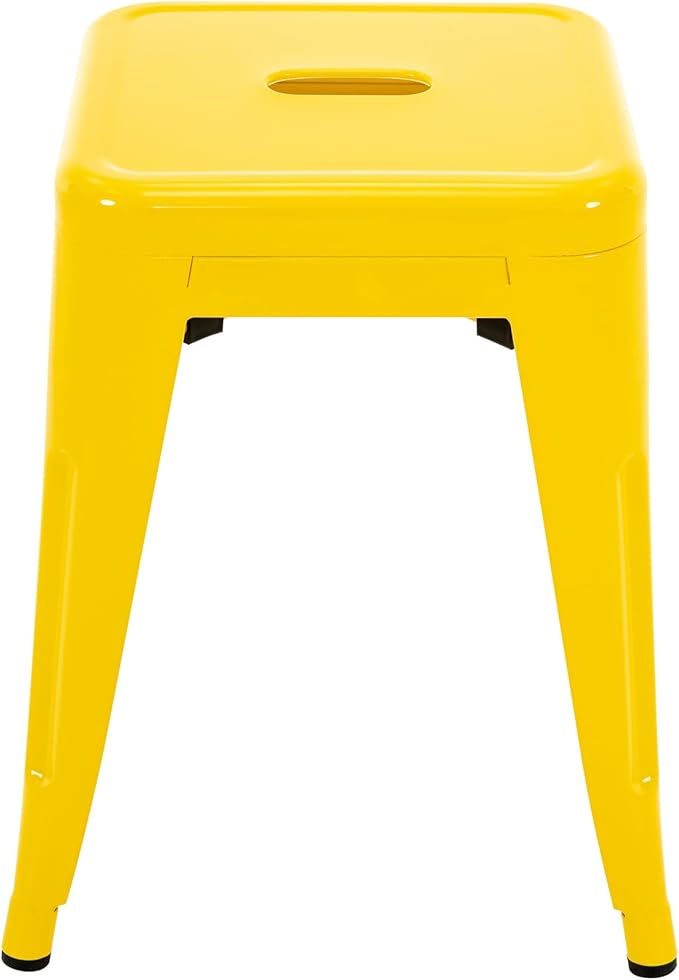 Brage Living 18 Inch Industrial Metal Stools Set of 2, Stackable Classroom Kitchen Short Stools, Backless Metal Dining Chairs for Indoor Outdoor (Yellow)