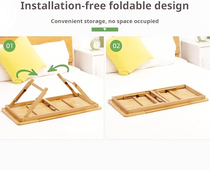 CuisinSmart Foldable Lap Desk with Adjustable Angle & Height, Bamboo Laptop Bed Tray, Portable Bed Table for Dorm Room, Floor Desk for Breakfast, Reading, Writing
